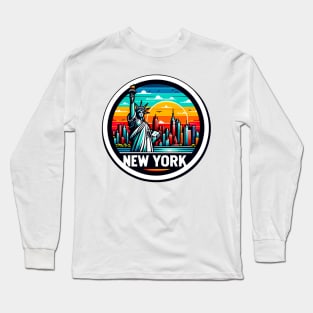 New York skyline and Statue of Liberty stickers - Urban travel design Long Sleeve T-Shirt